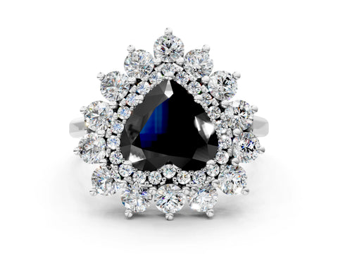 White gold Fancy Black Heart Cut Halo Cluster Diamond Ring with Pave Band and Four-Prong Setting_13