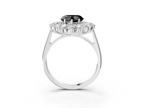 White gold Fancy Black Heart Cut Halo Cluster Diamond Ring with Pave Band and Four-Prong Setting_16