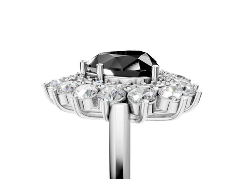 White gold Fancy Black Heart Cut Halo Cluster Diamond Ring with Pave Band and Four-Prong Setting_18