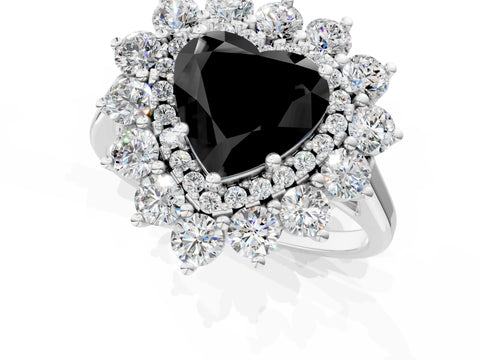 White gold Fancy Black Heart Cut Halo Cluster Diamond Ring with Pave Band and Four-Prong Setting_1