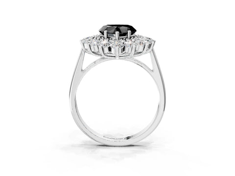 White gold Fancy Black Heart Cut Halo Cluster Diamond Ring with Pave Band and Four-Prong Setting_3
