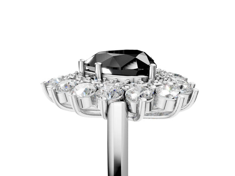 White gold Fancy Black Heart Cut Halo Cluster Diamond Ring with Pave Band and Four-Prong Setting_5