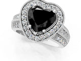 White gold Fancy Black Heart Cut Halo Diamond Engagement Ring with Pave Split Shank and Four-Prong Setting_1