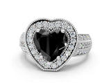White gold Fancy Black Heart Cut Halo Diamond Engagement Ring with Pave Split Shank and Four-Prong Setting