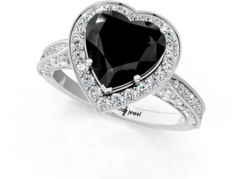 White gold Fancy Black Heart Cut Halo Diamond Engagement Ring with Split Shank Band and Four-Prong Setting_13