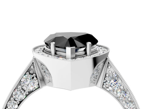 White gold Fancy Black Heart Cut Halo Diamond Engagement Ring with Split Shank Band and Four-Prong Setting_16