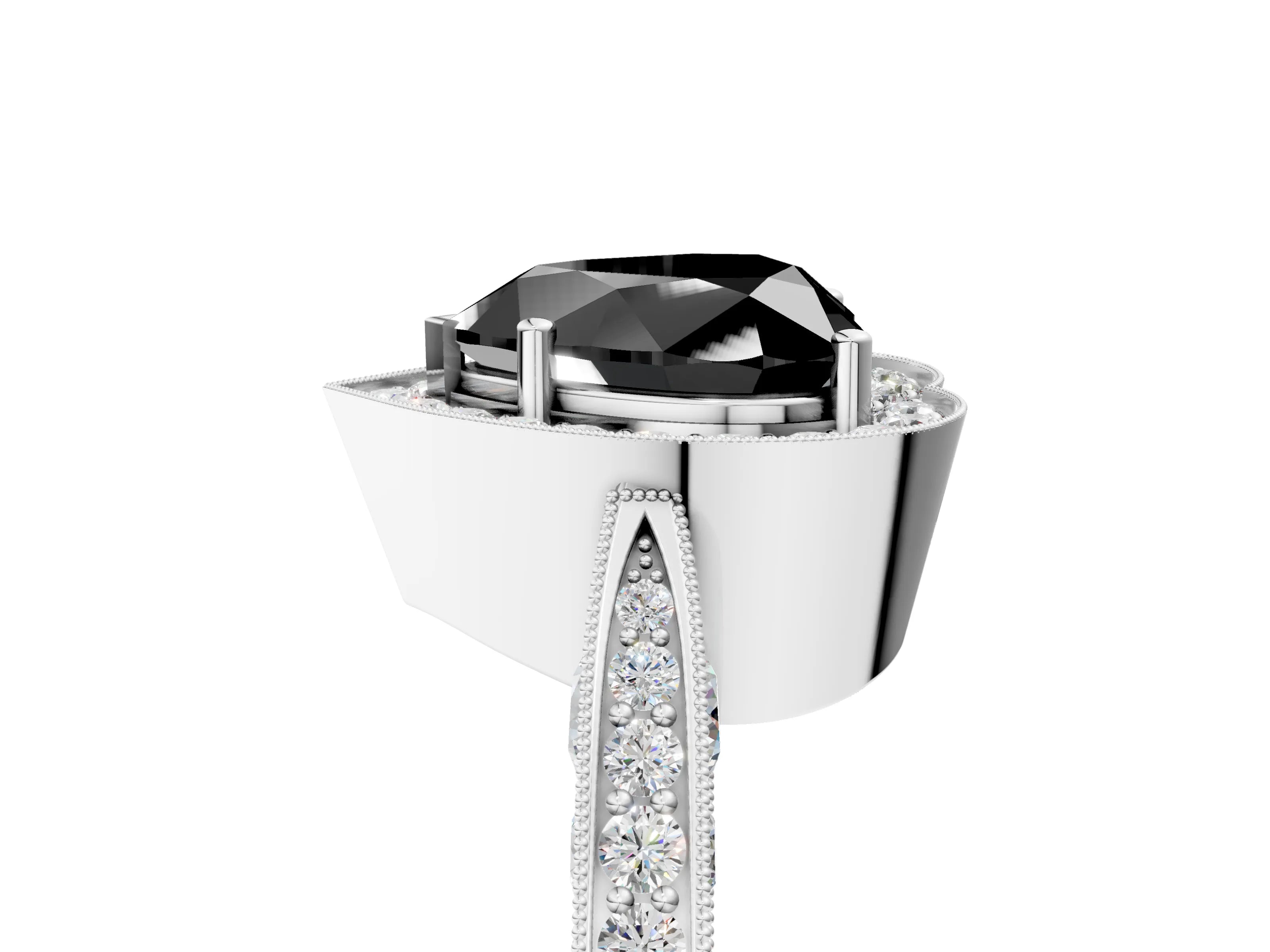 White gold Fancy Black Heart Cut Halo Diamond Engagement Ring with Split Shank Band and Four-Prong Setting_17