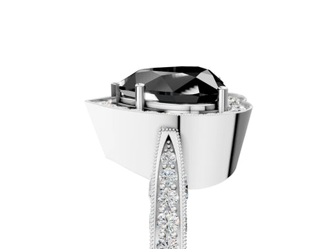 White gold Fancy Black Heart Cut Halo Diamond Engagement Ring with Split Shank Band and Four-Prong Setting_17
