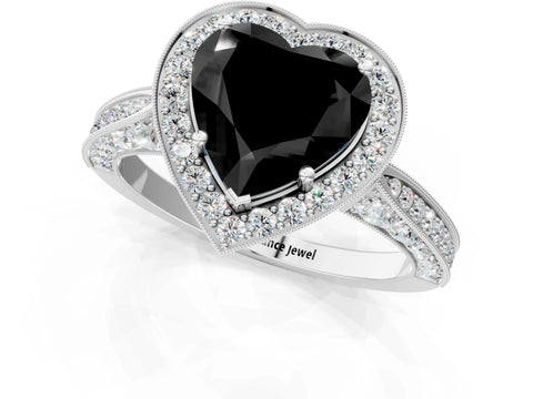 White gold Fancy Black Heart Cut Halo Diamond Engagement Ring with Split Shank Band and Four-Prong Setting_1