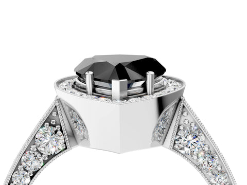 White gold Fancy Black Heart Cut Halo Diamond Engagement Ring with Split Shank Band and Four-Prong Setting_4