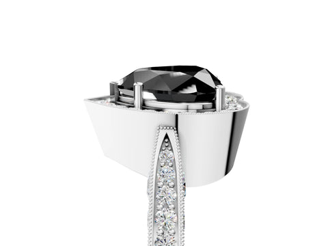 White gold Fancy Black Heart Cut Halo Diamond Engagement Ring with Split Shank Band and Four-Prong Setting_5