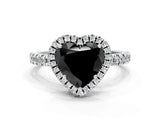 White gold Fancy Black Heart Cut Halo Diamond Pave Band with Prong Setting
