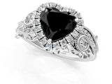 White gold Fancy Black Heart Cut Halo Diamond Ring with Milgrain and Bezel Accents on a Split Shank Band_1