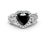 White gold Fancy Black Heart Cut Halo Diamond Ring with Milgrain and Bezel Accents on a Split Shank Band_24