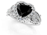 White gold Fancy Black Heart Cut Halo Diamond Ring with Milgrain and Bezel Accents on a Split Shank Band_25