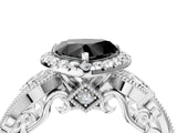 White gold Fancy Black Heart Cut Halo Diamond Ring with Milgrain and Bezel Accents on a Split Shank Band_28