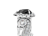 White gold Fancy Black Heart Cut Halo Diamond Ring with Milgrain and Bezel Accents on a Split Shank Band_29