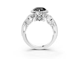 White gold Fancy Black Heart Cut Halo Diamond Ring with Milgrain and Bezel Accents on a Split Shank Band_3