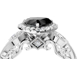 White gold Fancy Black Heart Cut Halo Diamond Ring with Milgrain and Bezel Accents on a Split Shank Band_4