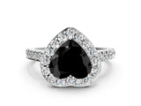 White gold Fancy Black Heart Cut Halo Diamond Ring with Pavé Band and Three-Prong Setting_12