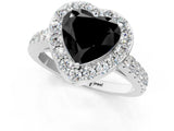 White gold Fancy Black Heart Cut Halo Diamond Ring with Pavé Band and Three-Prong Setting_13