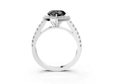 White gold Fancy Black Heart Cut Halo Diamond Ring with Pavé Band and Three-Prong Setting_15