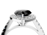 White gold Fancy Black Heart Cut Halo Diamond Ring with Pavé Band and Three-Prong Setting_16