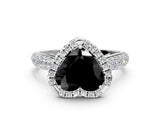 White gold Fancy Black Heart Cut Halo Diamond Ring with Pavé Band_12