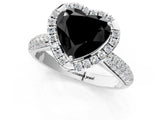 White gold Fancy Black Heart Cut Halo Diamond Ring with Pavé Band_13