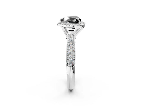 White gold Fancy Black Heart Cut Halo Diamond Ring with Pavé Band_14