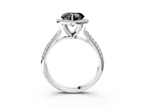 White gold Fancy Black Heart Cut Halo Diamond Ring with Pavé Band_15