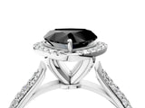 White gold Fancy Black Heart Cut Halo Diamond Ring with Pavé Band_16