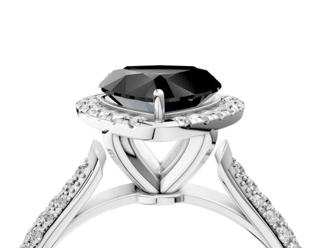 White gold Fancy Black Heart Cut Halo Diamond Ring with Pavé Band_16