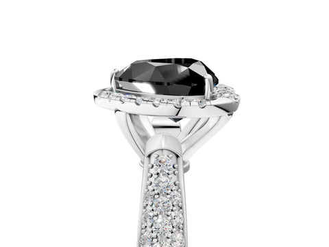 White gold Fancy Black Heart Cut Halo Diamond Ring with Pavé Band_17