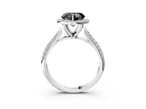 White gold Fancy Black Heart Cut Halo Diamond Ring with Pavé Band_3