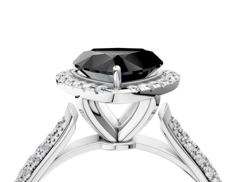 White gold Fancy Black Heart Cut Halo Diamond Ring with Pavé Band_4