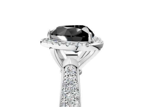 White gold Fancy Black Heart Cut Halo Diamond Ring with Pavé Band_5