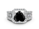 White gold Fancy Black Heart Cut Halo Diamond Ring with Round  Split Shank and Prong Setting_48