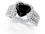 White gold Fancy Black Heart Cut Halo Diamond Ring with Round  Split Shank and Prong Setting_49