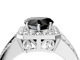 White gold Fancy Black Heart Cut Halo Diamond Ring with Round  Split Shank and Prong Setting_52