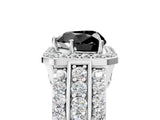 White gold Fancy Black Heart Cut Halo Diamond Ring with Round  Split Shank and Prong Setting_53