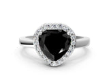 White gold Fancy Black Heart Cut Halo Diamond Ring with Solitaire Band and Prong Setting