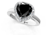 White gold Fancy Black Heart Cut Halo Diamond Ring with Solitaire Band and Prong Setting_1
