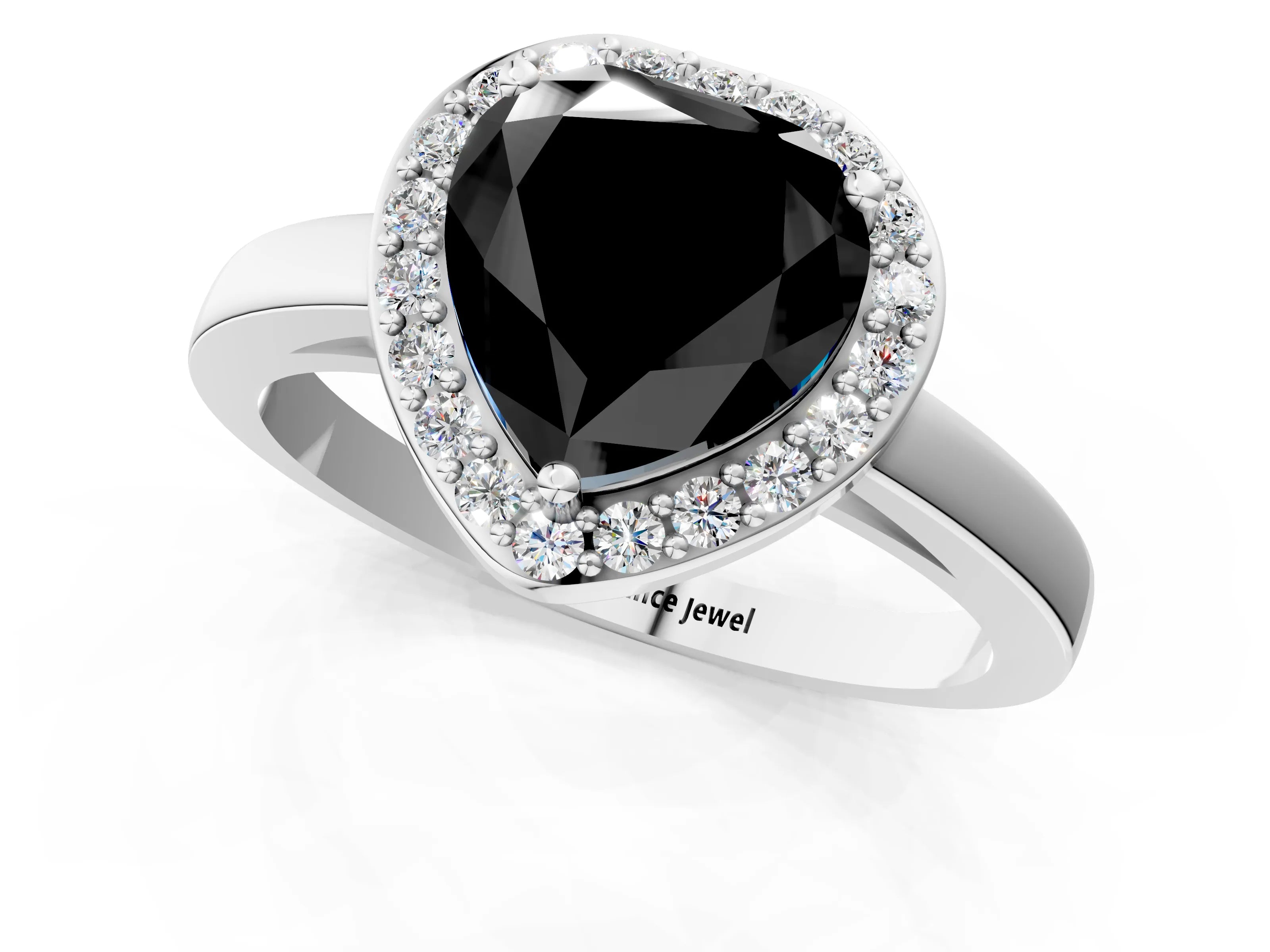 White gold Fancy Black Heart Cut Halo Diamond Ring with Solitaire Band and Prong Setting_1