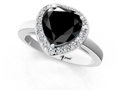 White gold Fancy Black Heart Cut Halo Diamond Ring with Solitaire Band and Prong Setting_1