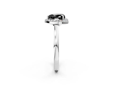 White gold Fancy Black Heart Cut Halo Diamond Ring with Solitaire Band and Prong Setting_2