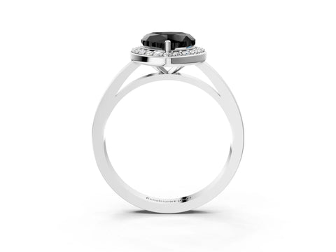 White gold Fancy Black Heart Cut Halo Diamond Ring with Solitaire Band and Prong Setting_3