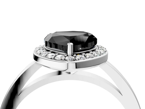 White gold Fancy Black Heart Cut Halo Diamond Ring with Solitaire Band and Prong Setting_4