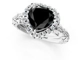White gold Fancy Black Heart Cut Halo Diamond Solitaire with Filigree Band and Four-Prong Setting_1