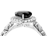 White gold Fancy Black Heart Cut Halo Diamond Solitaire with Filigree Band and Four-Prong Setting_4